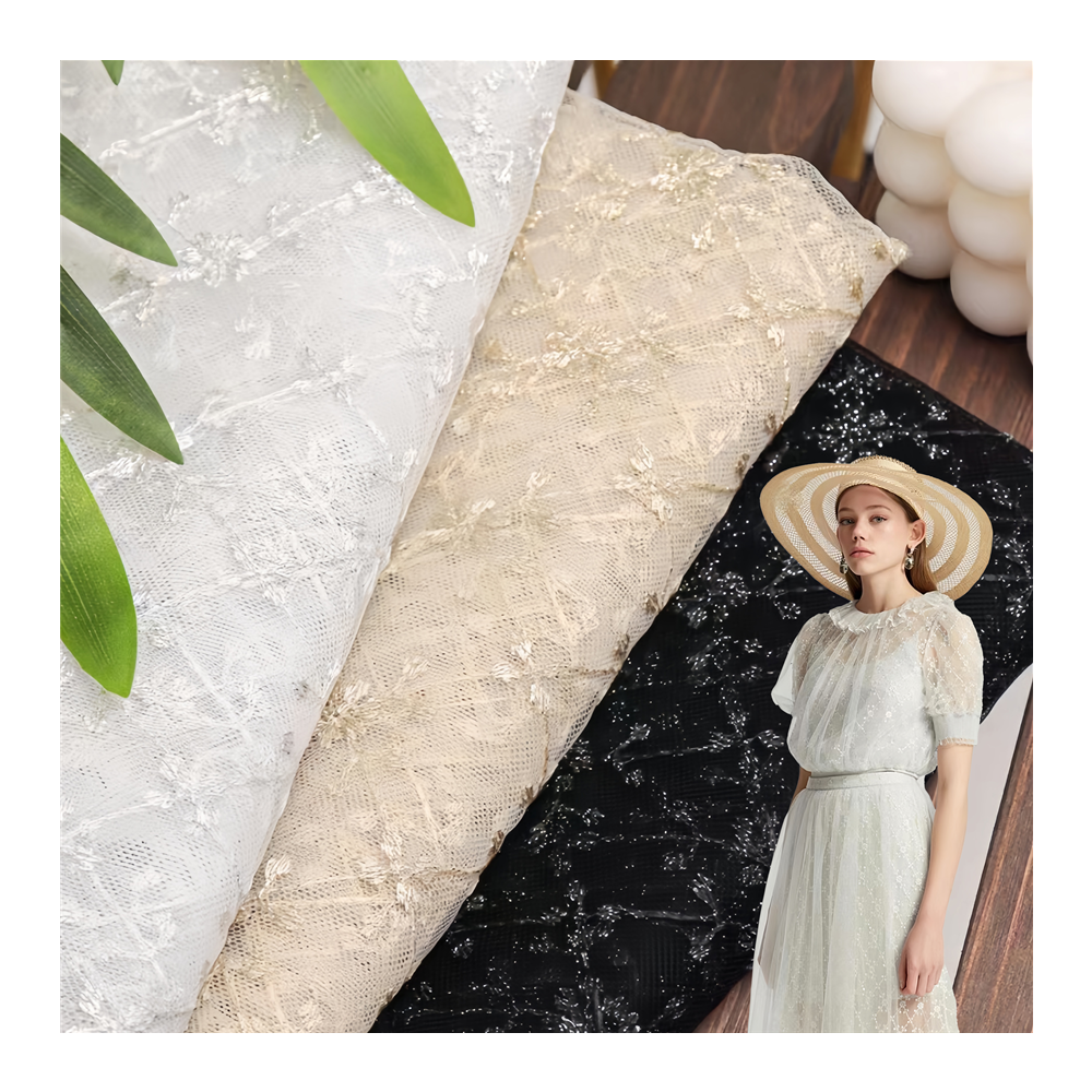 New simple Swiss tulle embroidered fabric Black and white women embroidery fabrics for clothing material