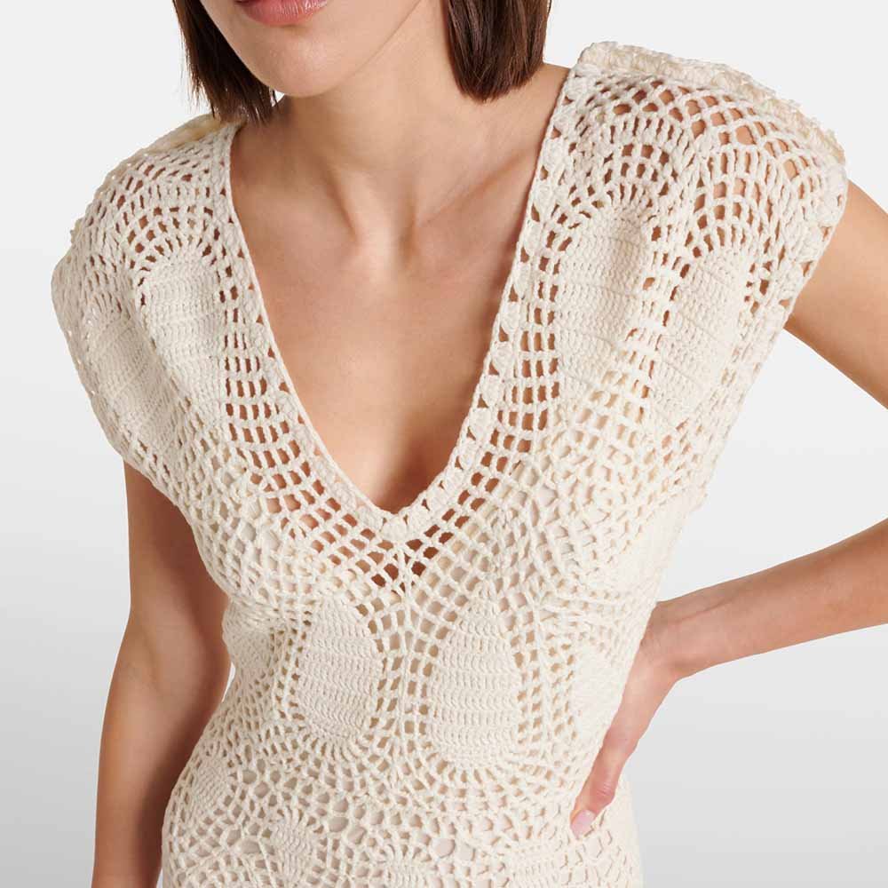 Knitwear Manufacturer Custom Spring Summer Autumn Winter V-neck Hollow Out Crochet Short Sleeves Wool And Cashmere Maxi Dress