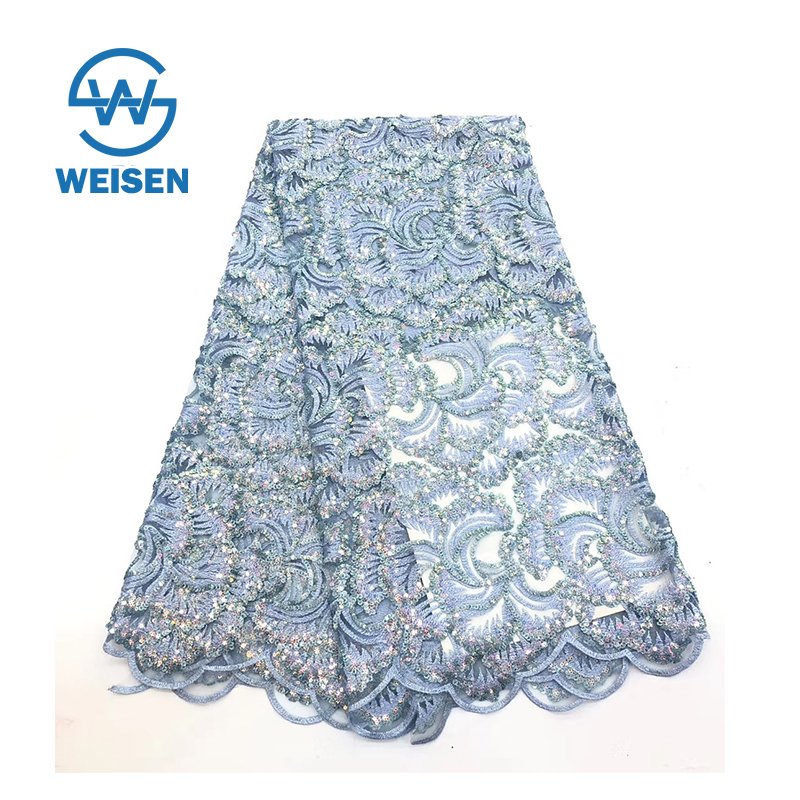 Net Design Guipure Lace Sequin Velvet Polyester Multi Color Embroidery Fabric