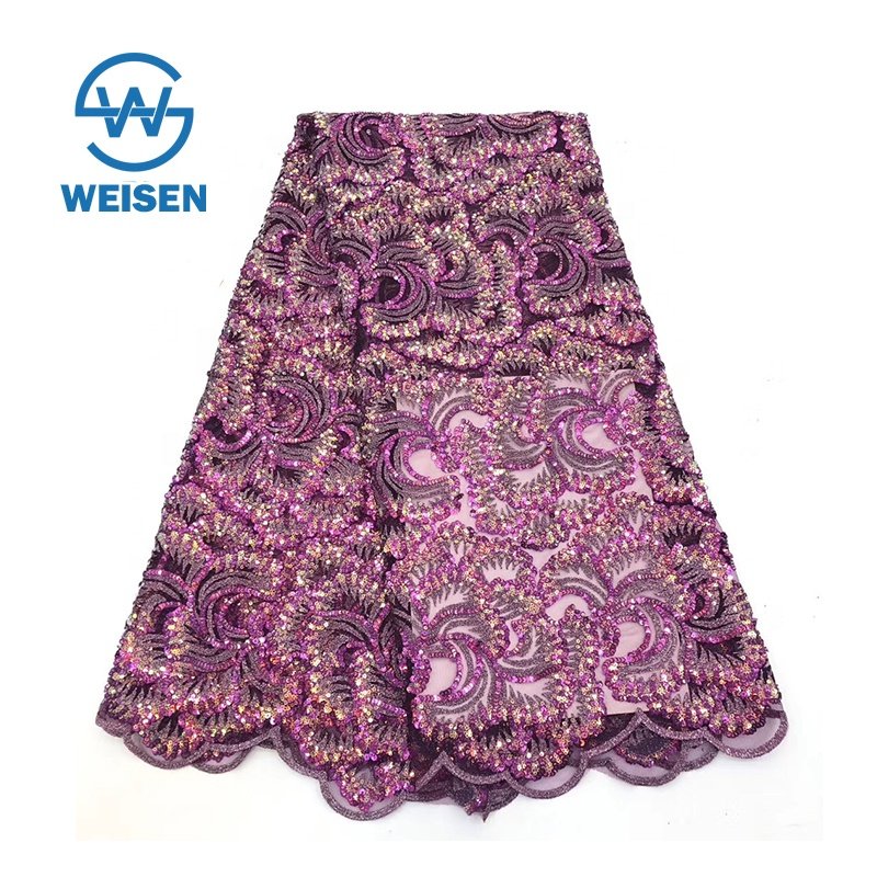 Net Design Guipure Lace Sequin Velvet Polyester Multi Color Embroidery Fabric