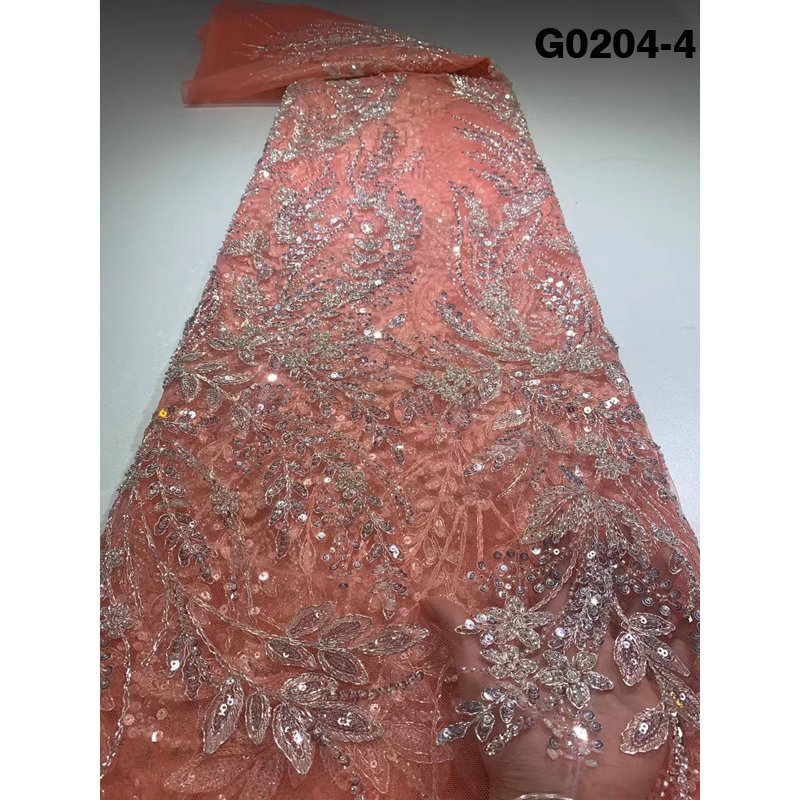 2021 Latest African Nigeria beaded sequins tulle lace fabrics for party fuchsia luxury embroidered french lace fabric
