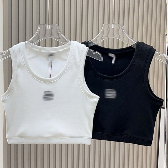 GX7115 Fashion Summer Ladies Tank Top Sexy Elegant O-neck Tight Fit Sleeveless Letter Embroidery Cropped Tops Women