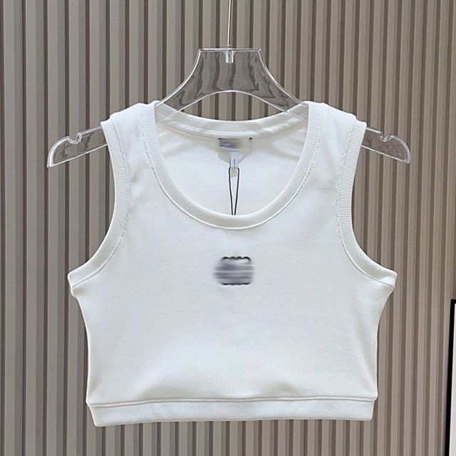 GX7115 Fashion Summer Ladies Tank Top Sexy Elegant O-neck Tight Fit Sleeveless Letter Embroidery Cropped Tops Women