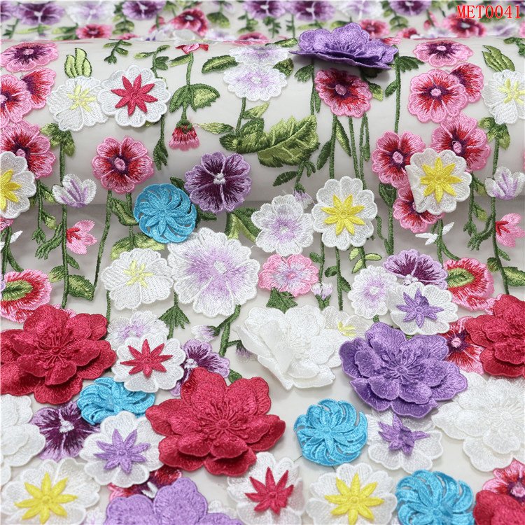Luxury 3D Floral Embroidered Tulle Fabric 3D Flower Haute Embroidery Nigerian embroidery lace fabric Embroidery Fabric
