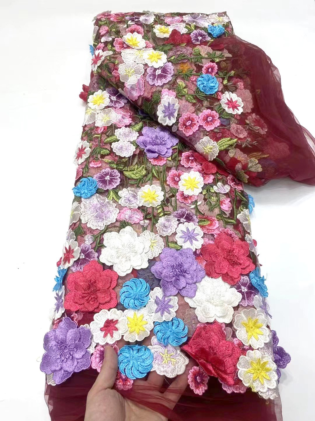 Luxury 3D Floral Embroidered Tulle Fabric 3D Flower Haute Embroidery Nigerian embroidery lace fabric Embroidery Fabric