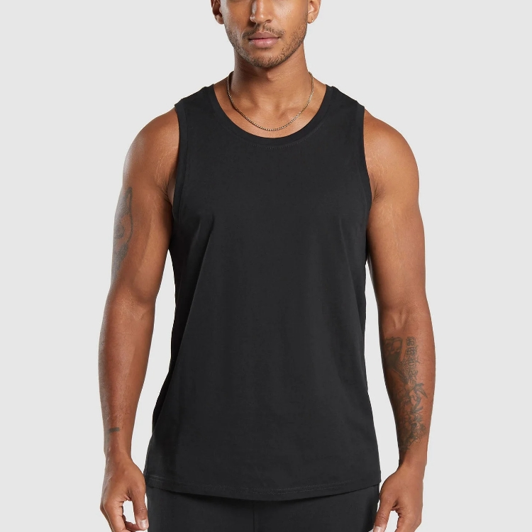 Wholesale men athletic fitness gym wear men's training tank top fitted ribbed graphic cotton tank top for men