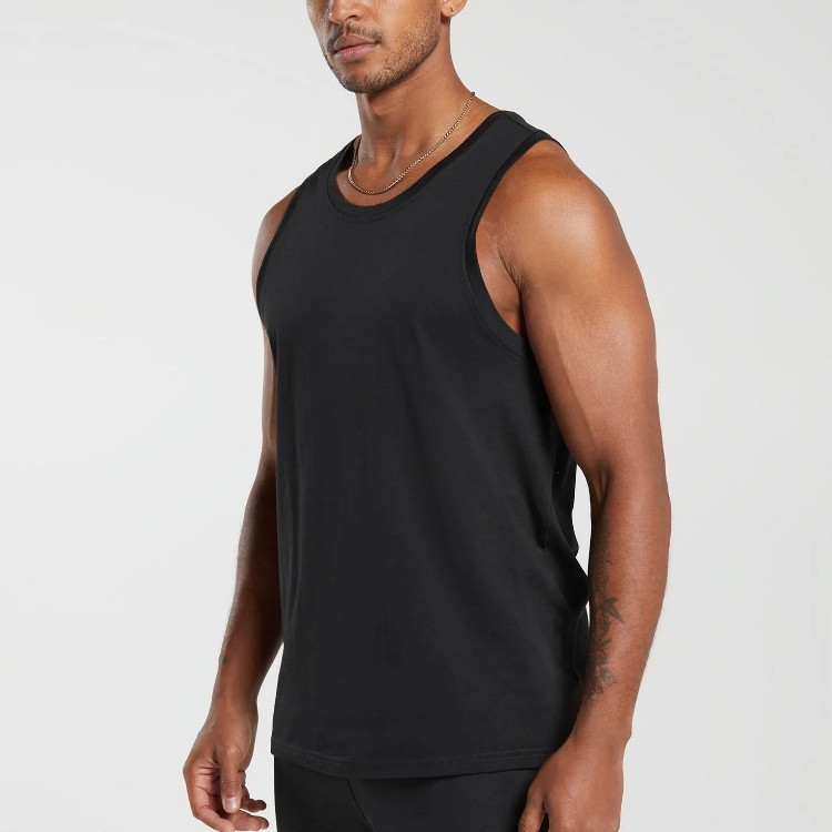 Wholesale men athletic fitness gym wear men's training tank top fitted ribbed graphic cotton tank top for men