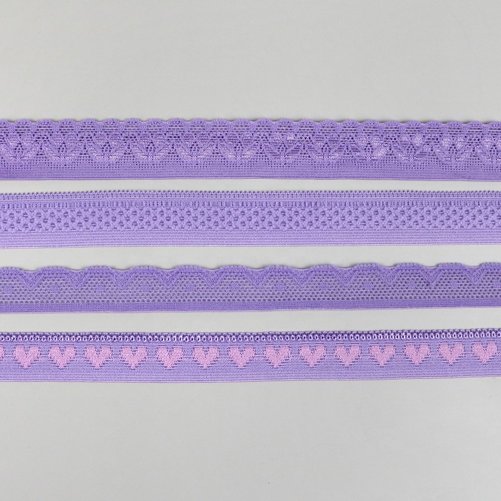 Wholesale jacquard heart design elastic band knitted lingerie lace elastic trim webbing lace for underwear