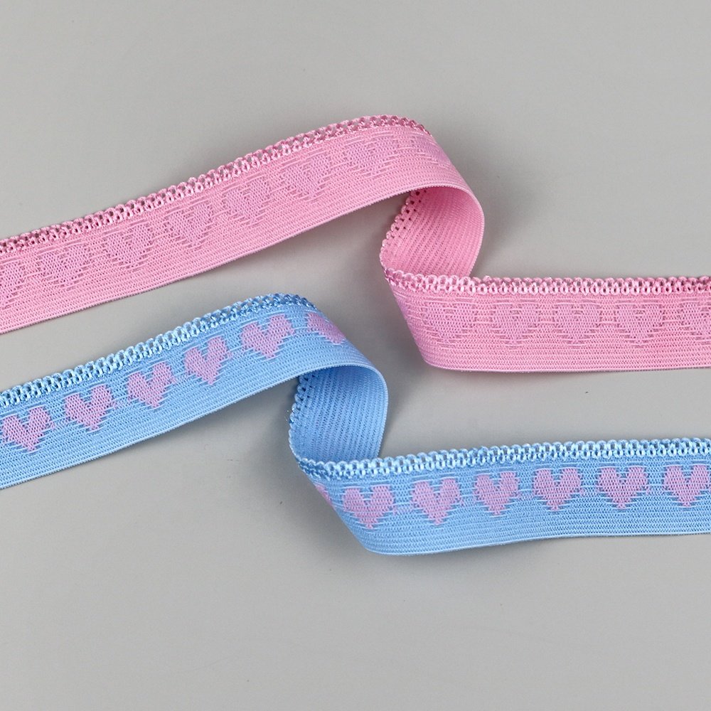Wholesale jacquard heart design elastic band knitted lingerie lace elastic trim webbing lace for underwear