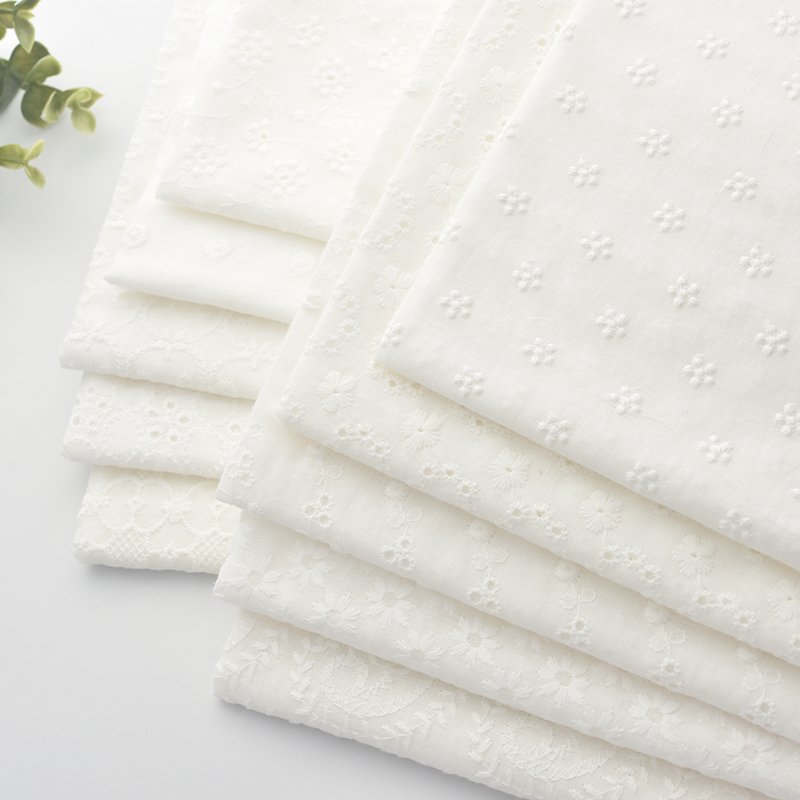 Custom White Cotton Embroidery Fabric Floral Embroidered Fabric For Dress Shirts
