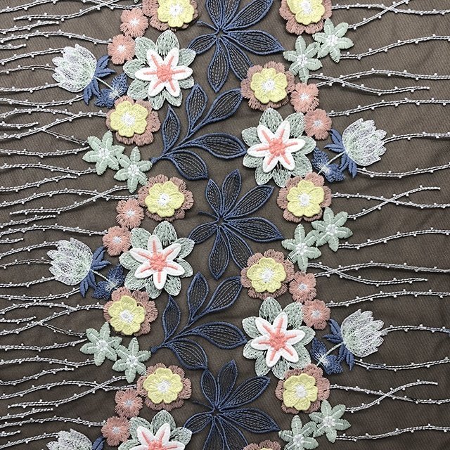 HA-1669 Bridal Multi-color 3d Flower Lace Embroidered Knitted Mesh with 3D Flower Embroidery Customized Color TUV