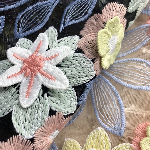 HA-1669 Bridal Multi-color 3d Flower Lace Embroidered Knitted Mesh with 3D Flower Embroidery Customized Color TUV