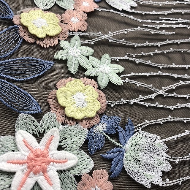 HA-1669 Bridal Multi-color 3d Flower Lace Embroidered Knitted Mesh with 3D Flower Embroidery Customized Color TUV