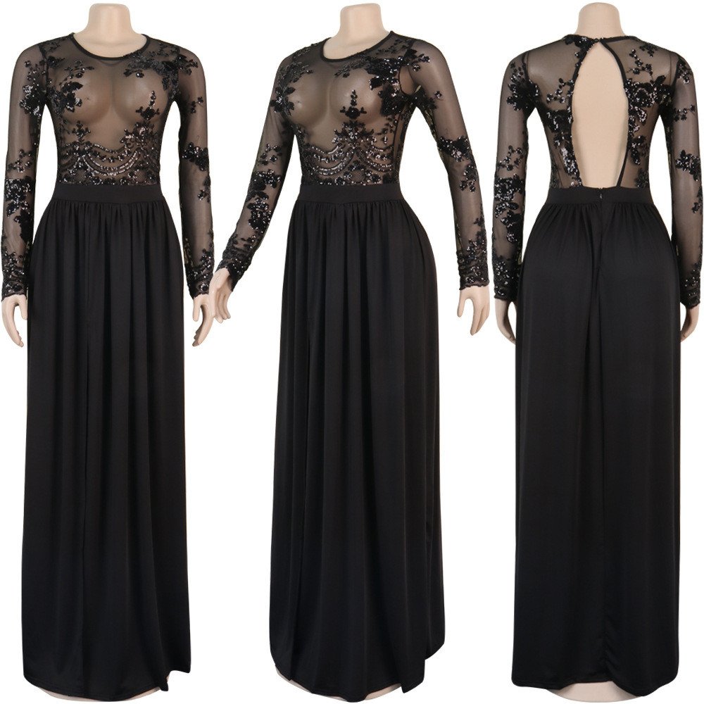 J9281 Wholesale Long Sleeve Evening Dress Formal Prom Dresses 2021 Evening Sequin Lace Women Party Dresses Long
