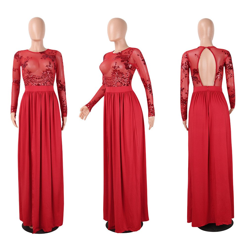 J9281 Wholesale Long Sleeve Evening Dress Formal Prom Dresses 2021 Evening Sequin Lace Women Party Dresses Long