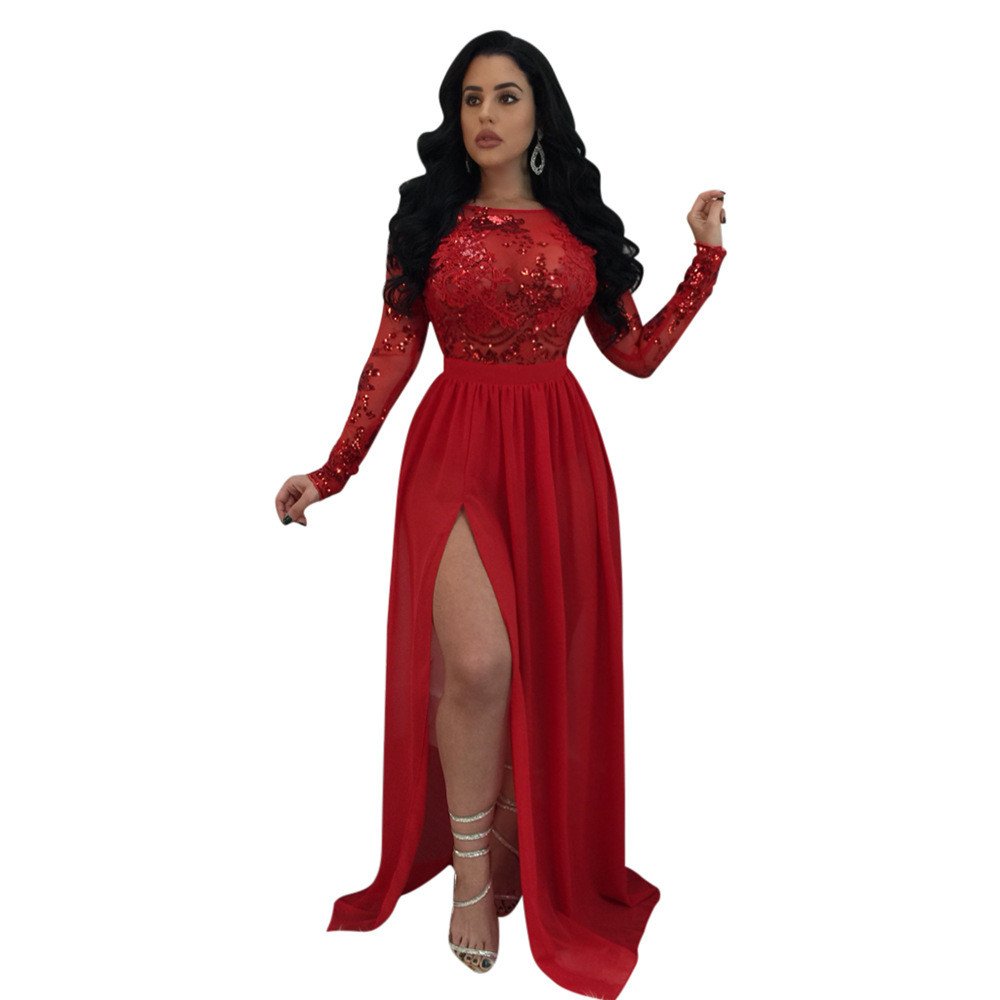 J9281 Wholesale Long Sleeve Evening Dress Formal Prom Dresses 2021 Evening Sequin Lace Women Party Dresses Long