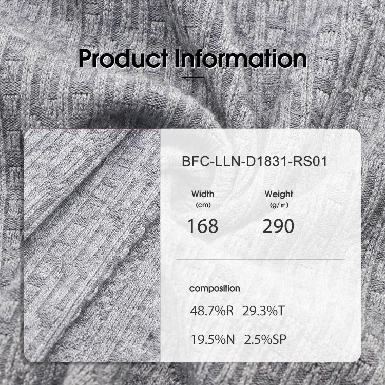 OEM Factory NTR Jacquard Knit Fabric 48.7%Rayon 29.3%Polyester 19.5%Nylon 2.5%Spandex Dyed Rib Fabric for Sweater Garment