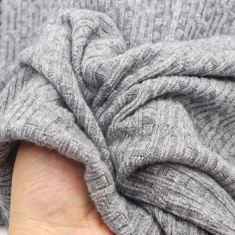 OEM Factory NTR Jacquard Knit Fabric 48.7%Rayon 29.3%Polyester 19.5%Nylon 2.5%Spandex Dyed Rib Fabric for Sweater Garment