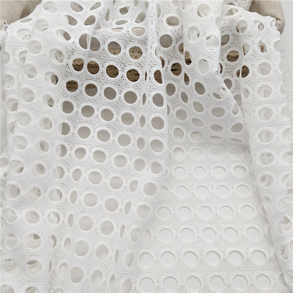Geometric circle chemical lace fabric white stock lot