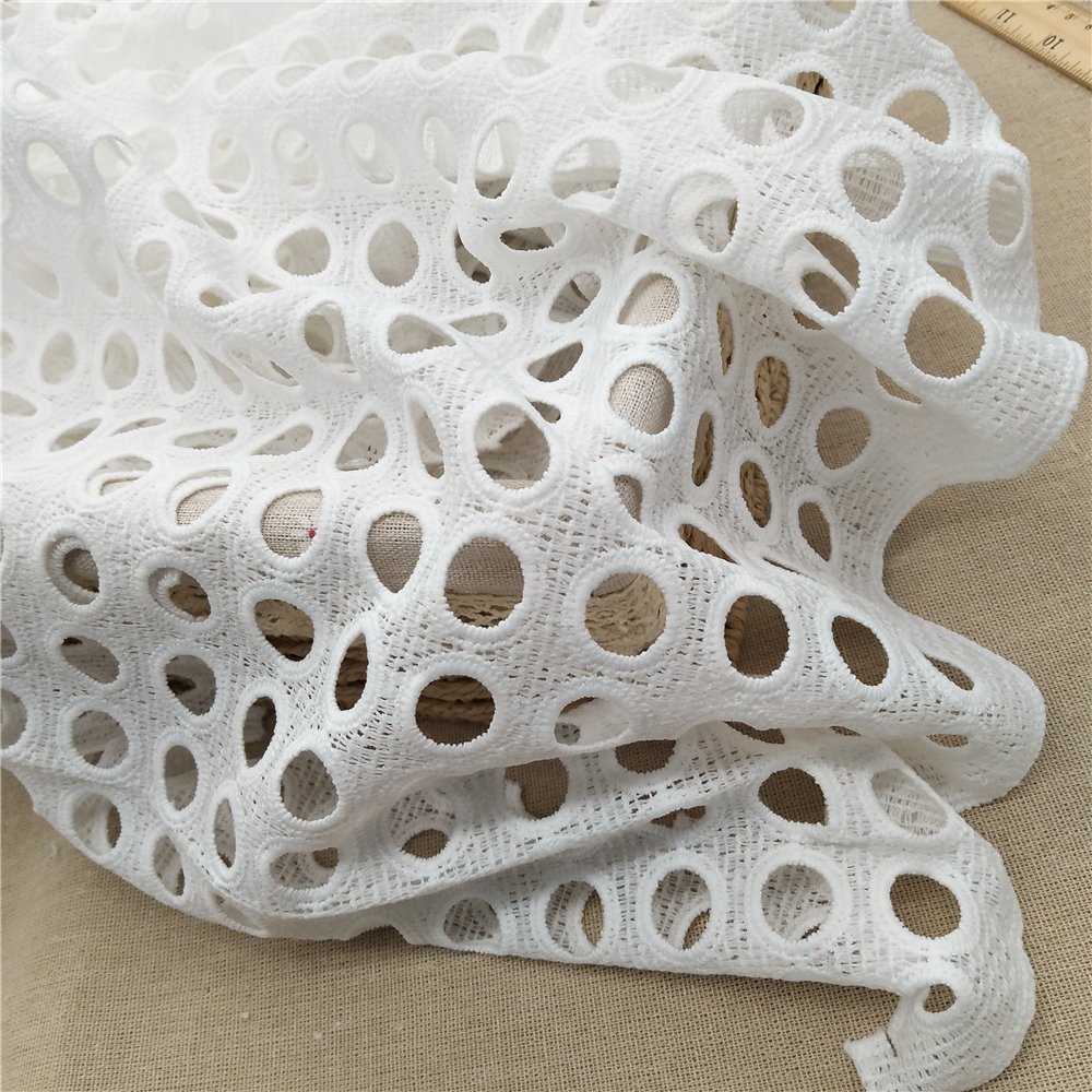 Geometric circle chemical lace fabric white stock lot