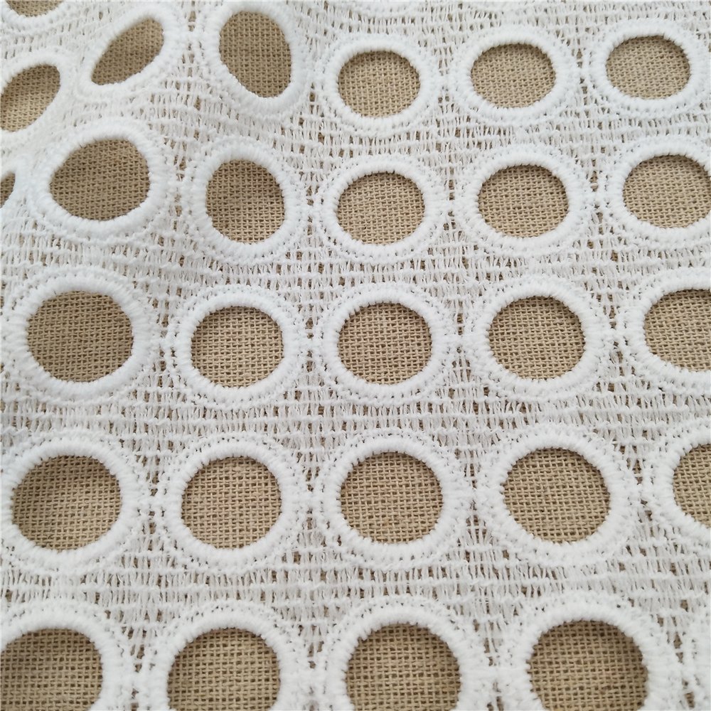Geometric circle chemical lace fabric white stock lot