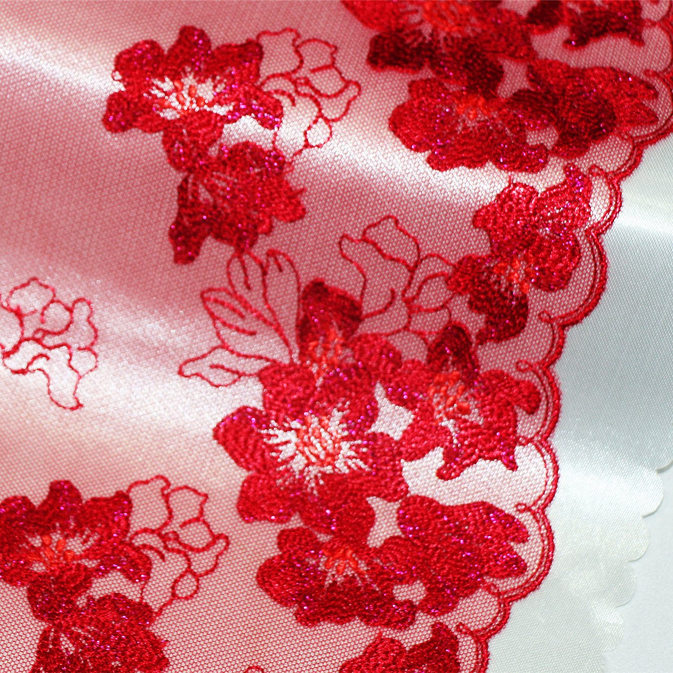 Embroidered lace fabric Martian red Chantilly dress fashion new design floral embroidery lace