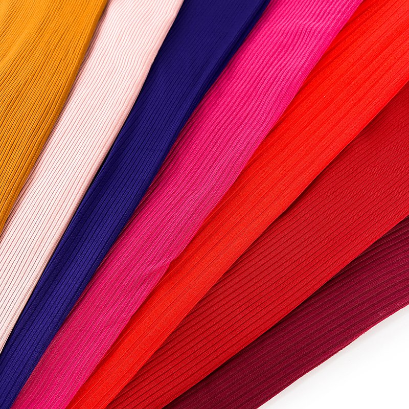 CUSTOMIZE KNITTED RIB FABRIC 100% Polyester Spandex Stretch FABRIC 4x2 8X5 5X3 For Women Garment 95% Poly 5%span