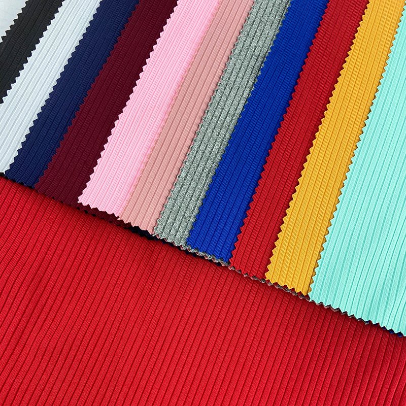 CUSTOMIZE KNITTED RIB FABRIC 100% Polyester Spandex Stretch FABRIC 4x2 8X5 5X3 For Women Garment 95% Poly 5%span