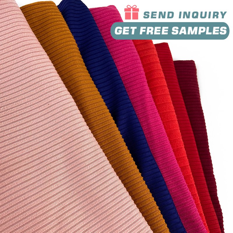 CUSTOMIZE KNITTED RIB FABRIC 100% Polyester Spandex Stretch FABRIC 4x2 8X5 5X3 For Women Garment 95% Poly 5%span