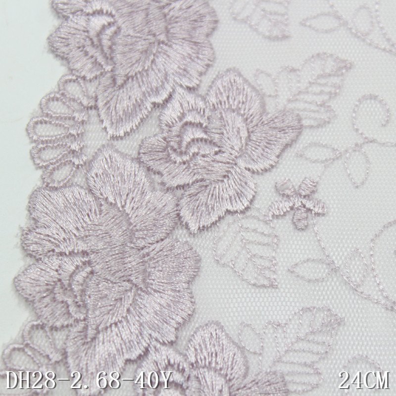 Purple Trim Polyester nylon Embroidery Lace trim 24cm wide Mesh Laces Fabrics For Women Dress Underwear