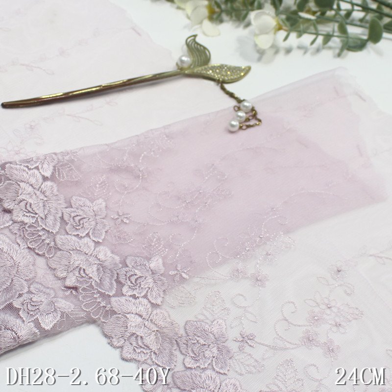 Purple Trim Polyester nylon Embroidery Lace trim 24cm wide Mesh Laces Fabrics For Women Dress Underwear