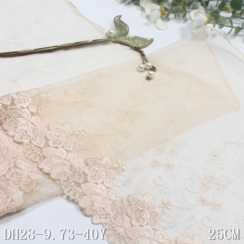 Purple Trim Polyester nylon Embroidery Lace trim 24cm wide Mesh Laces Fabrics For Women Dress Underwear