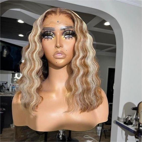 Wholesale Honey Blonde Brown Short Bob Wigs with Dark Roots 100% Human Hair 180% Glueless Transparent HD 4x4 13x4 Lace Front Wig