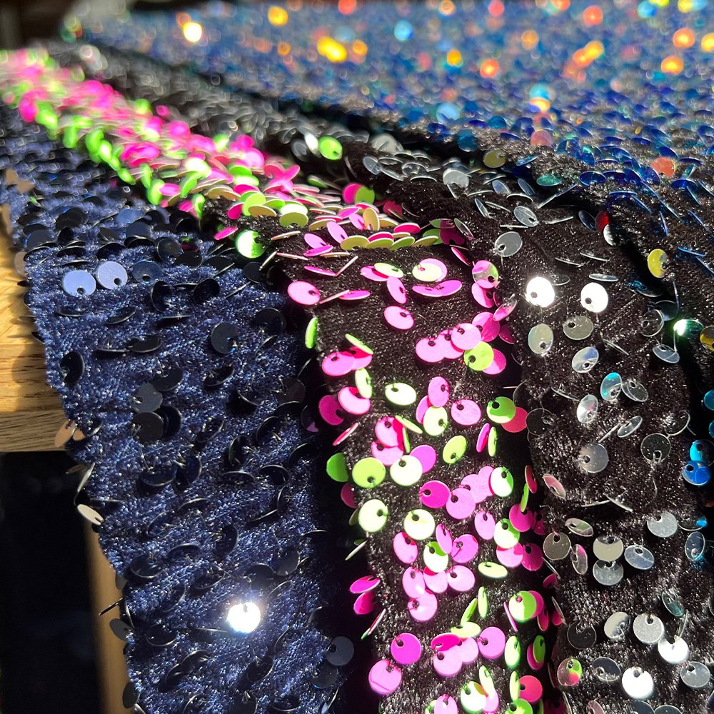 Wholesale Gold Embroidery Lace and Velvet Colorful Sequin Dress Fabric