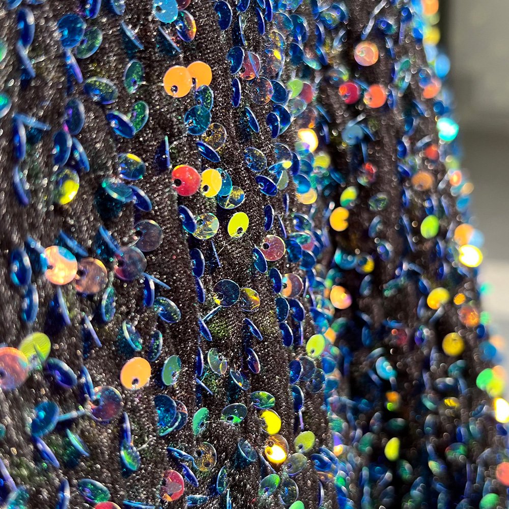 Wholesale Gold Embroidery Lace and Velvet Colorful Sequin Dress Fabric