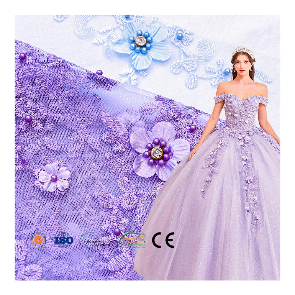 High Quality 3d Flower Embroidery Fabric Demand Cord Embroidered Tulle Fabric For Dress