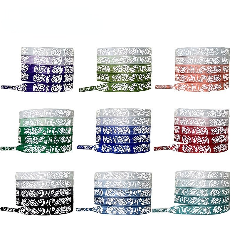 Fashion Colorful Reflect Shoelaces Unisex Flat Gradient Bandanna Sneakers AF1 Shoes Laces Splash-ink Strings lace