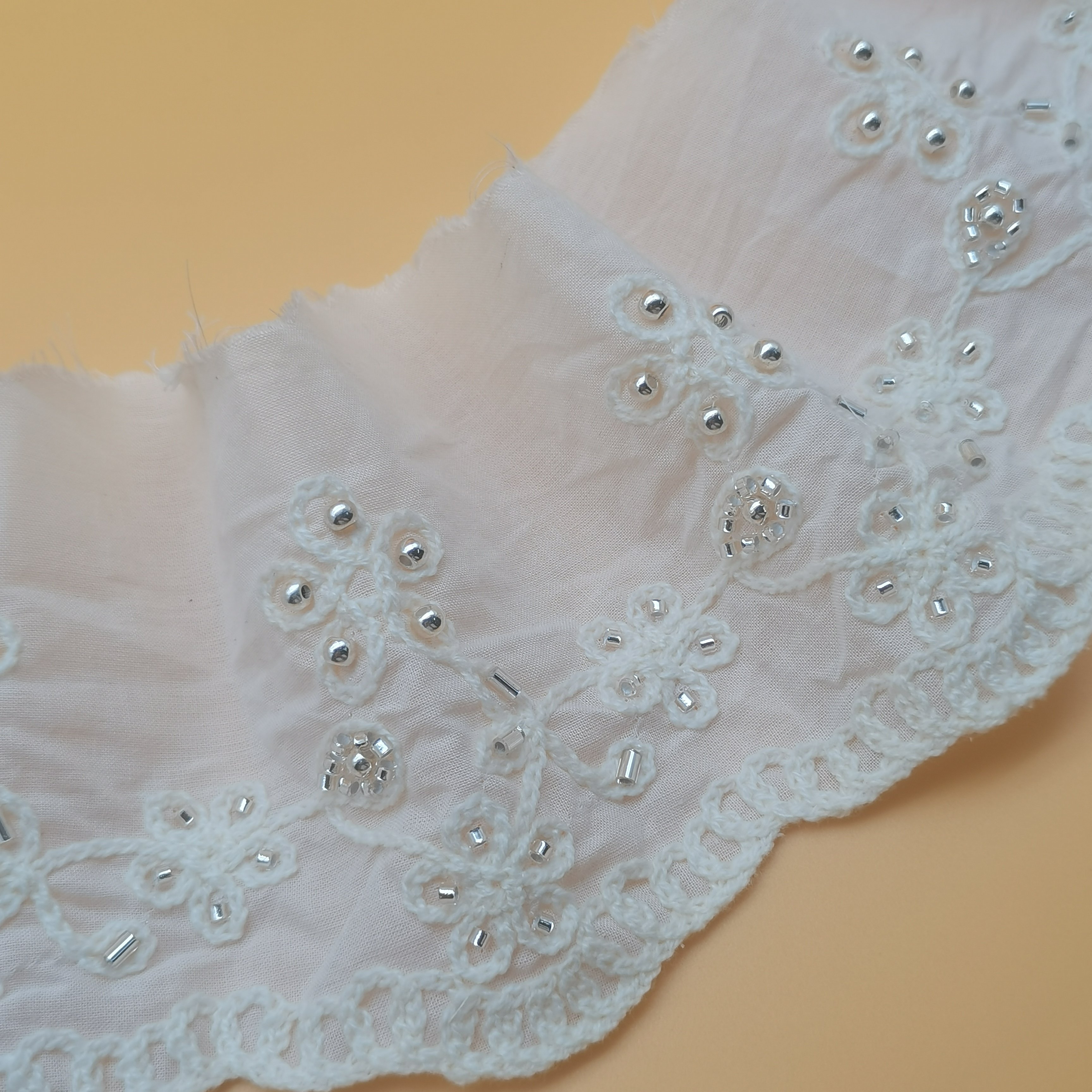 Hot Selling 100% Cotton Beaded Lace Trim Embroidery Fabric for Women's Clothing & Wedding Dresses for Shoes & Bags Accessory