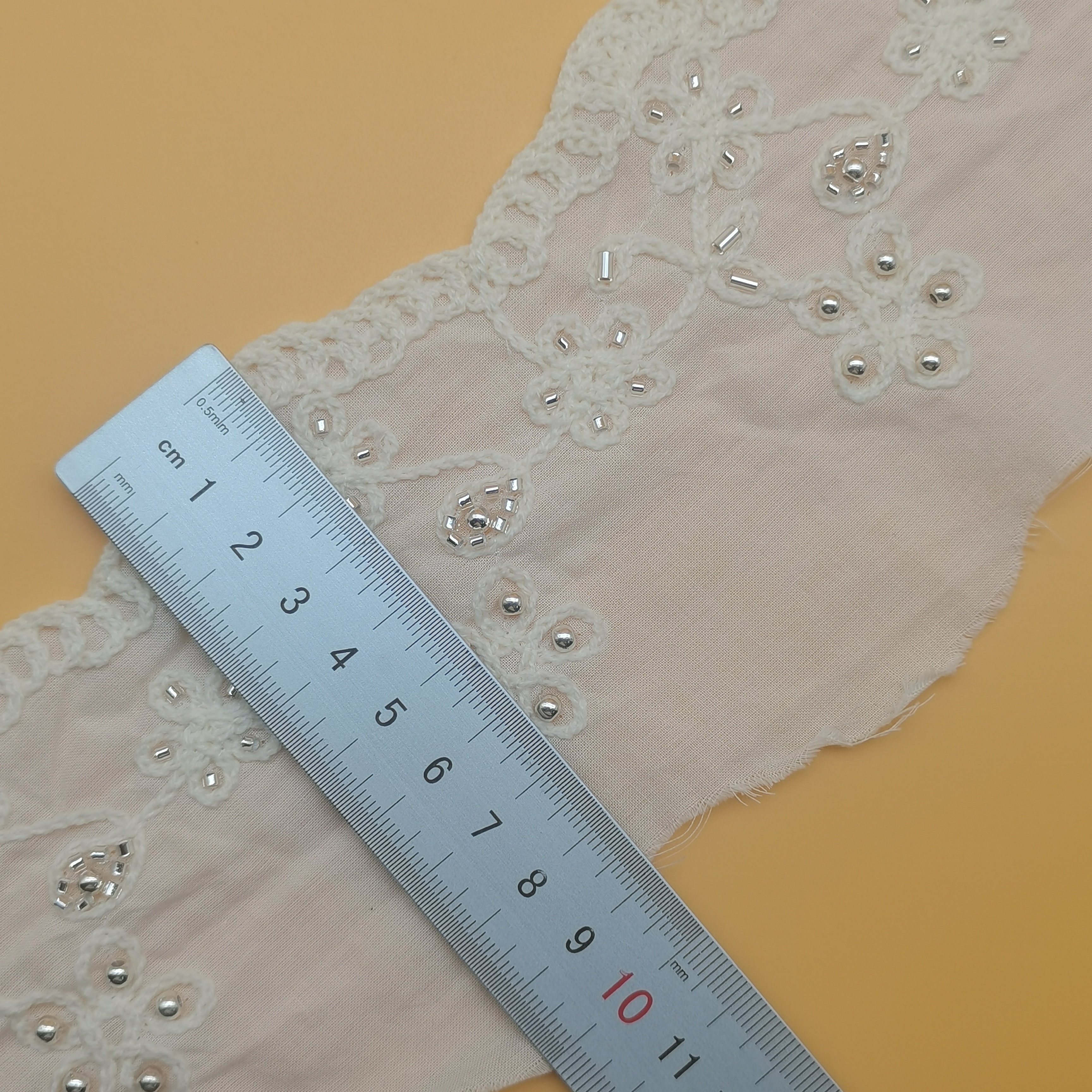 Hot Selling 100% Cotton Beaded Lace Trim Embroidery Fabric for Women's Clothing & Wedding Dresses for Shoes & Bags Accessory