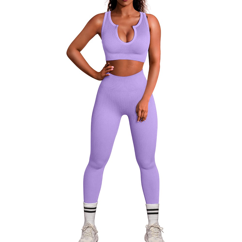 Factory Customization Women's 2 Piece Gym Fitness Sets Sexy Ribbed Women Yoga Set