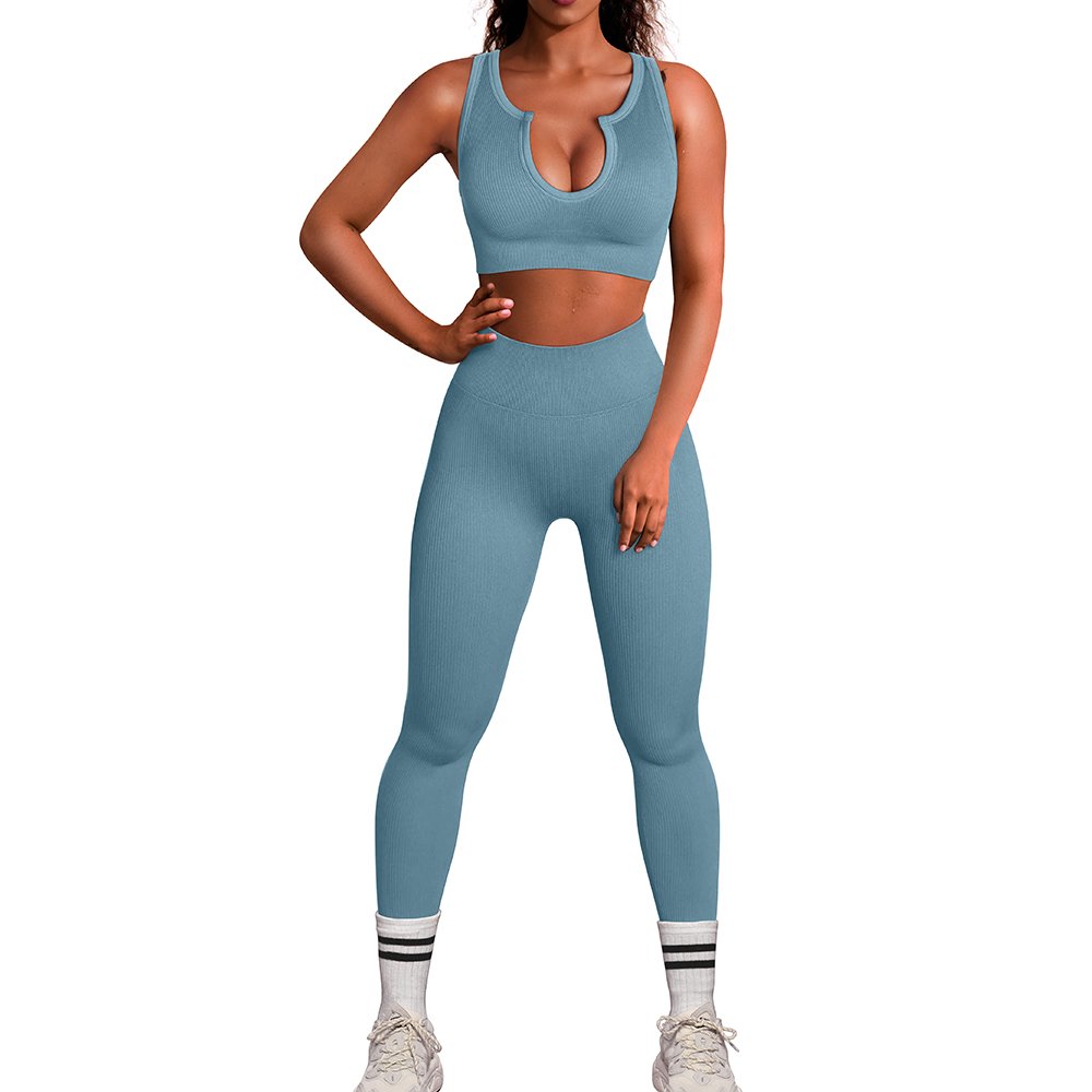 Factory Customization Women's 2 Piece Gym Fitness Sets Sexy Ribbed Women Yoga Set