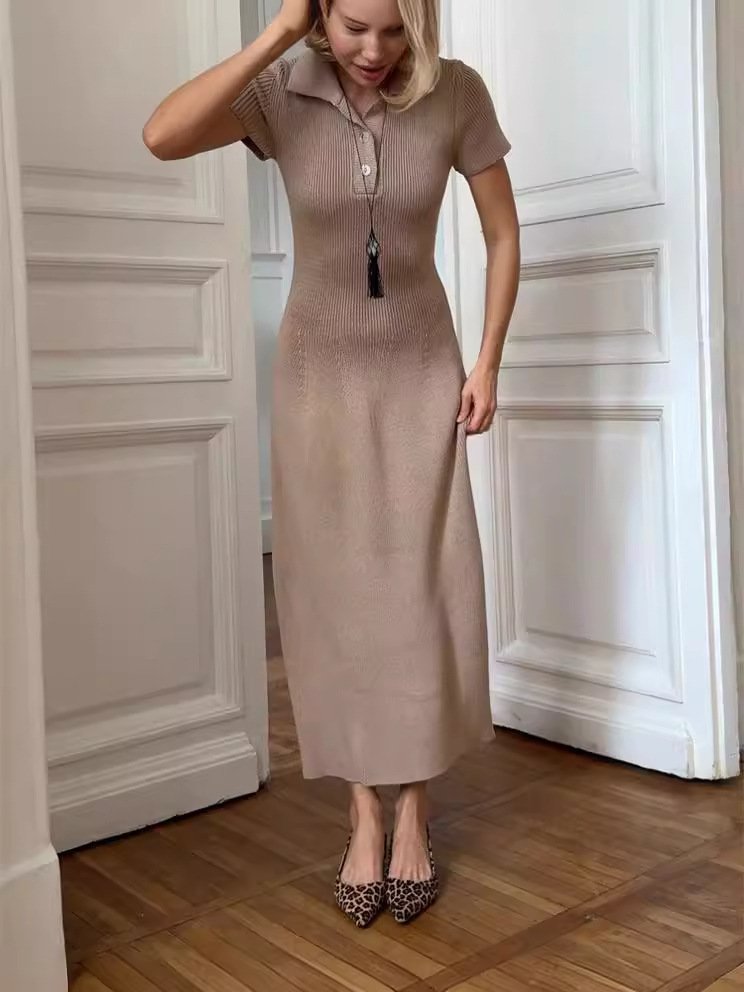 RedPeony Ins Fashion Elegant Slim Women Dress Solid Spring Summer Vintage Short Sleeve Vestidos Knitted Long Dresses