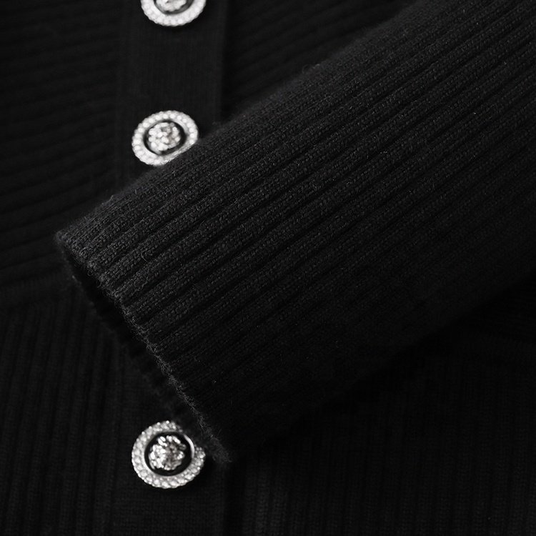 Knitwear manufacturer custom black v neck long sleeved ribbed knit women's sweater dress