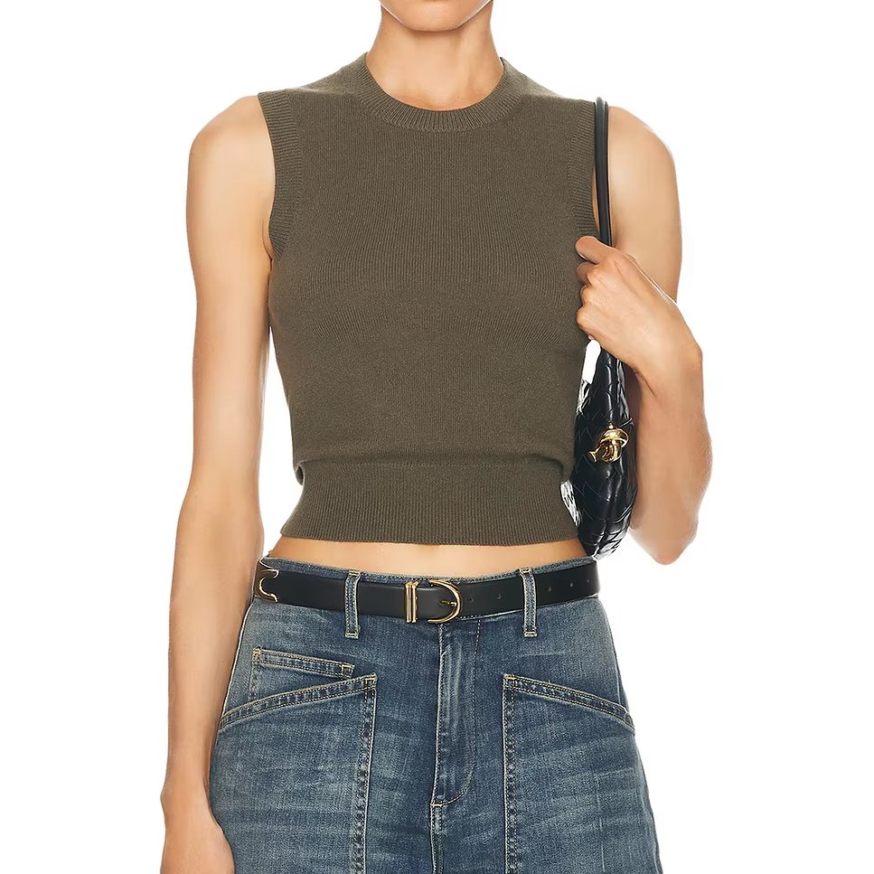 Runwaylove R440 New Design O-NECK SLEEVELESS KNITTING CROP TOP