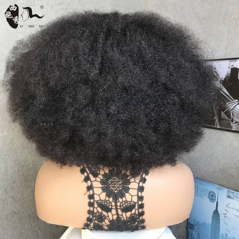18inch Short Bomb Afro Kinky Curl 4*4 Lace Front Wig Brazilian Human Hair Blend Hair Lace Front Wig For Black Women XISHIXIUHAIR
