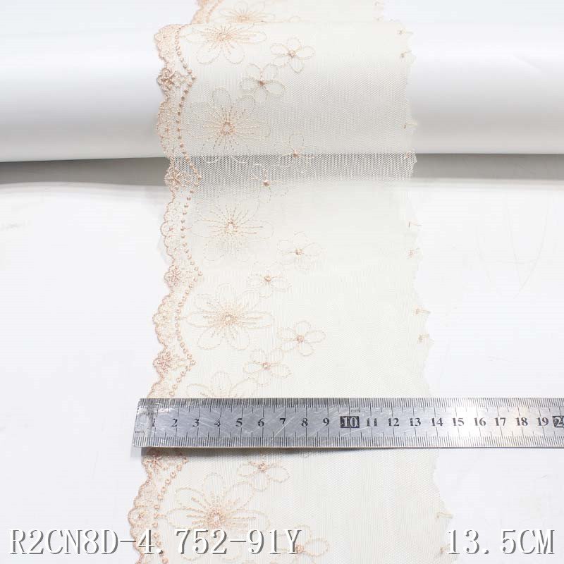 Light Yellow Mesh Fabric Fancy Flower Embroidery Lace Trim 14cm Border Lace