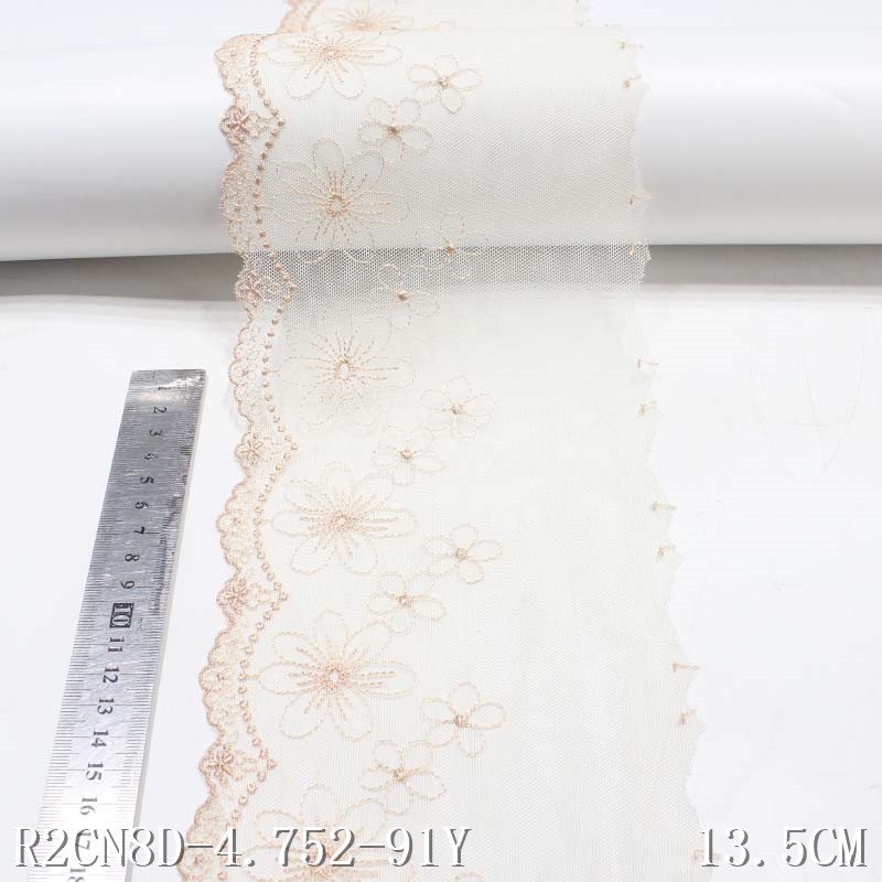 Light Yellow Mesh Fabric Fancy Flower Embroidery Lace Trim 14cm Border Lace