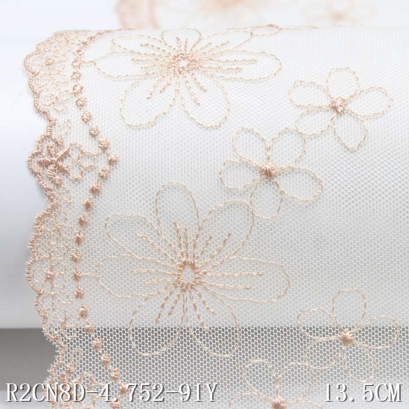 Light Yellow Mesh Fabric Fancy Flower Embroidery Lace Trim 14cm Border Lace