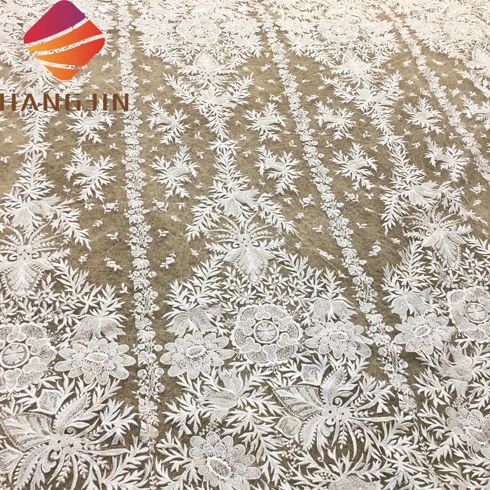 White French Tulle Bridal Lace Materials Luxury Heavy Beads Nigerian Embroidery Mesh Lace Fabric For Weddings