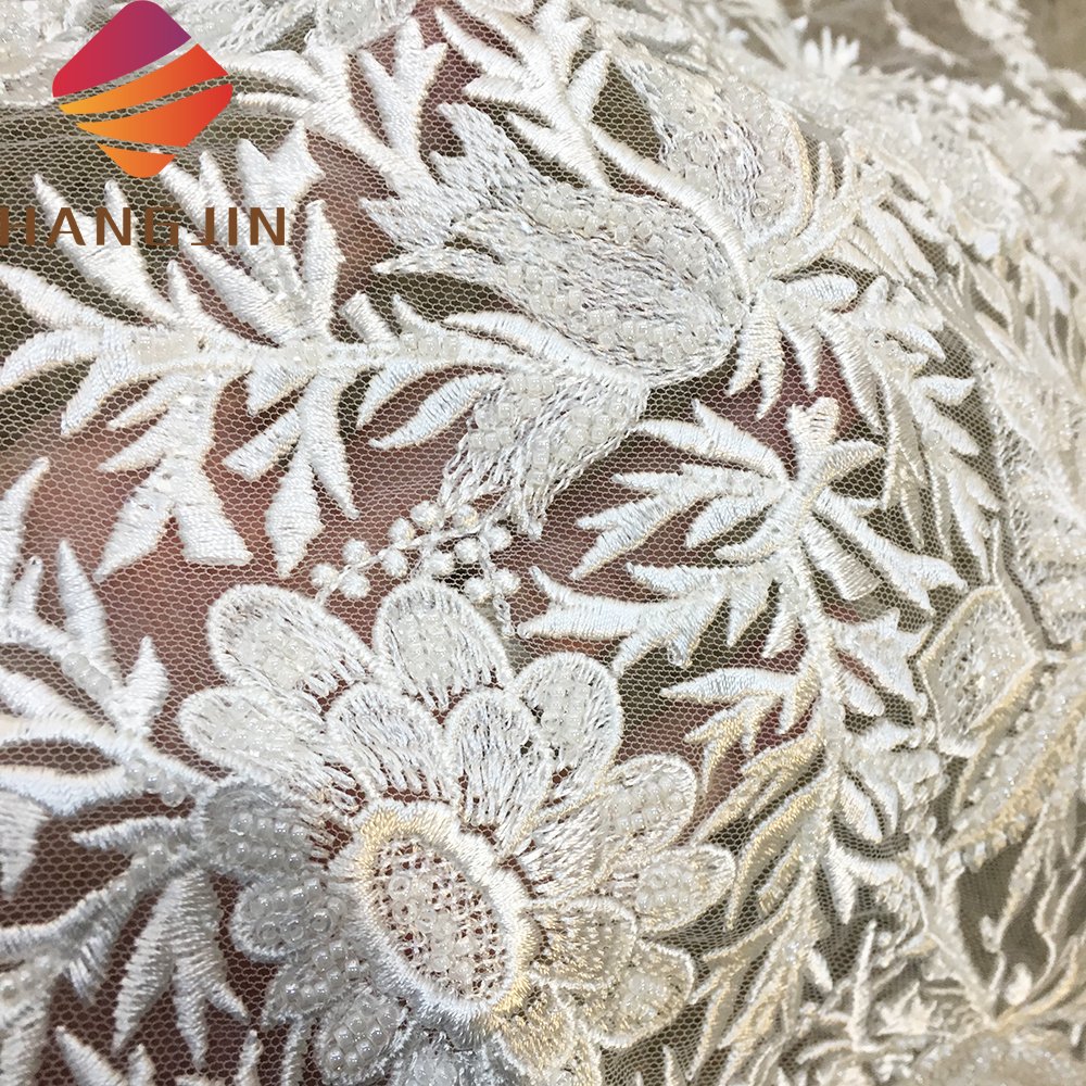 White French Tulle Bridal Lace Materials Luxury Heavy Beads Nigerian Embroidery Mesh Lace Fabric For Weddings